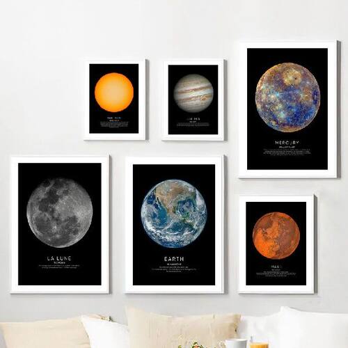 好货Planets Uranus Neptune Earth Moon Solar System Art Canva
