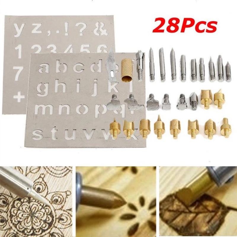 28Pcs/Set Soldering Iron Carving Tip Wood Burning Kit Pyrogr