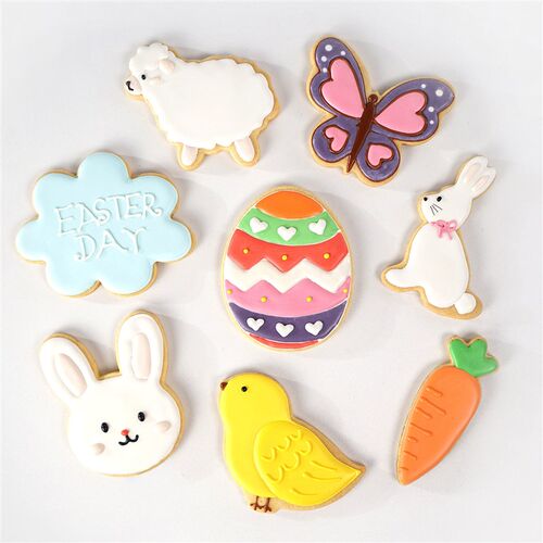好货8pcs Easter Cookie Cutter Set Bunny Egg Flower Rabbit Fa