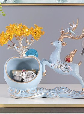 门口玄关钥匙收纳盒鹿摆件发财树北欧欧式装饰品乔迁新居结婚礼品