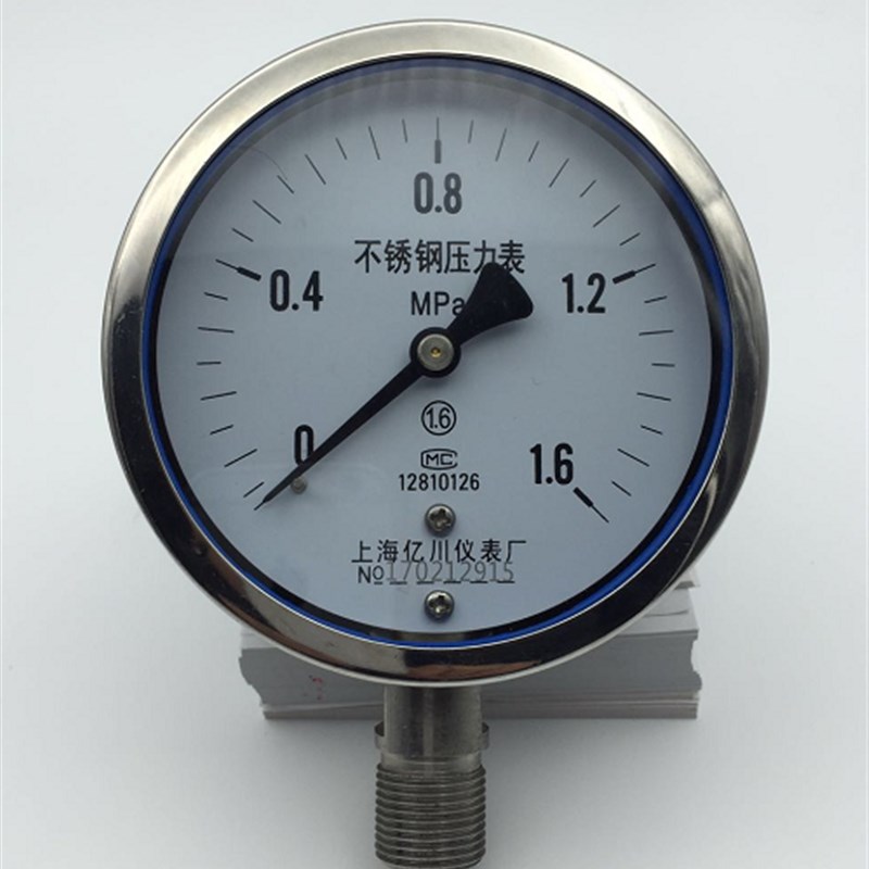 亿川不锈钢压力表0-1.6MPA YBF100防腐防酸碱表 高温蒸汽表 氨用