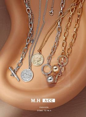 好货-Double-layer coin gold ball pendant necklace alloy jewe
