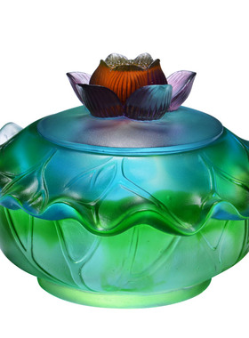 琉璃荷花聚宝盆摆件风水招财聚财玄关钥匙收纳存钱罐成人家装摆设