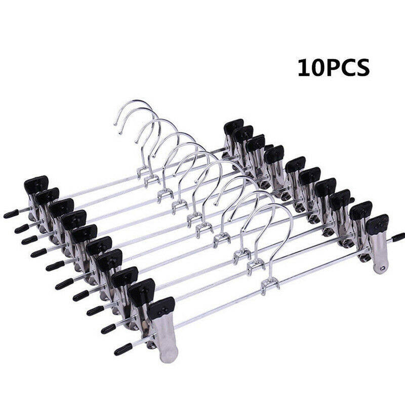 10PCS Metal Pants Skirt Hangers Trouser Stand Holder With 2