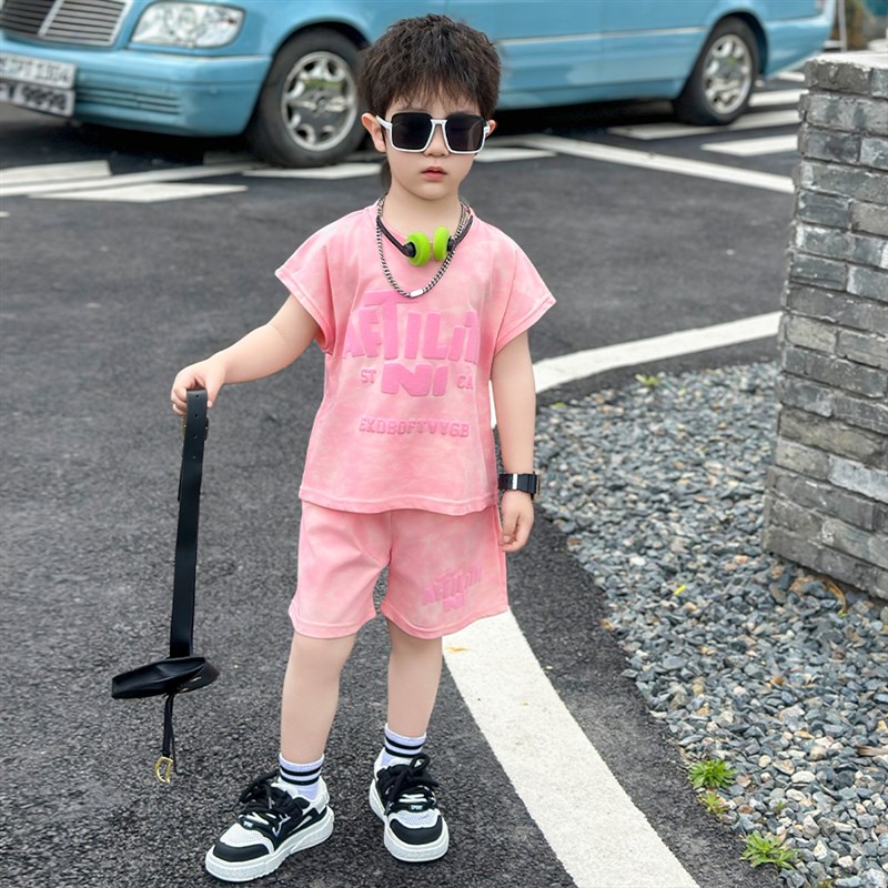 现货男童夏装套装2025新款痞帅男小童装夏天透气背心儿童潮酷衣服