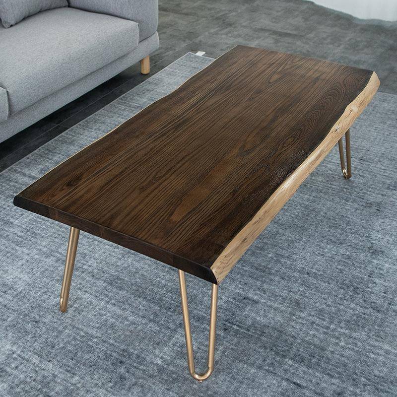 美式复古做旧实木茶几小户型客厅胡桃木色茶台办公室不规则茶几桌