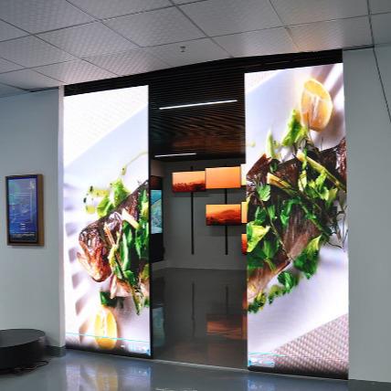 展厅科技馆透明塞拉门开合弧形滑轨多屏联动互动电动一体机显示屏