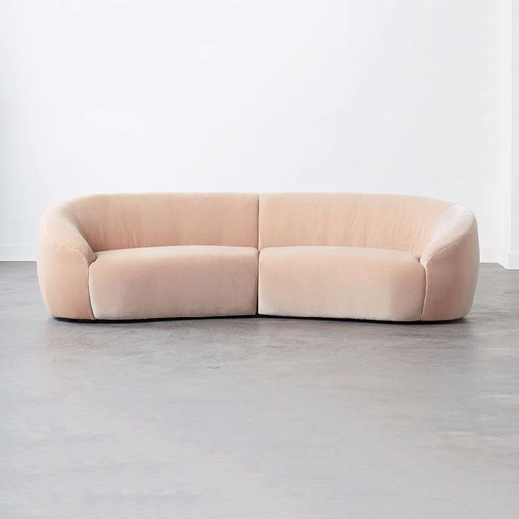 北欧轻奢小户型客厅双三人对拼丝绒沙发意式简约店铺休闲弧形沙发