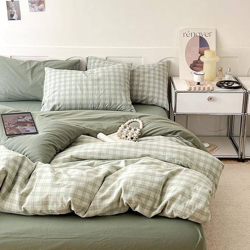 日式纯棉水洗棉四件套100全棉单被套床单床笠三件套宿舍床上用品4