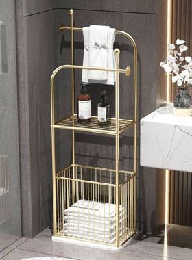 轻奢卫生间置物架落地洗漱台铁艺毛巾架金色免打孔网红浴室架子