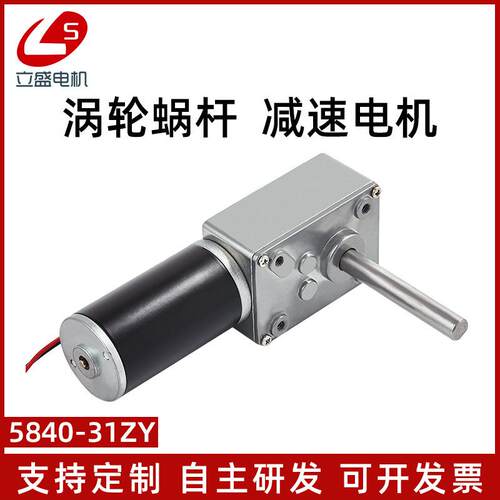 5840-31ZY长轴微型直流减速电机钢齿轮蜗杆调速慢速马达12V24V