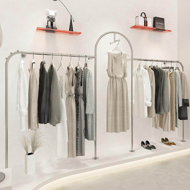 服装店展示架挂衣杆不锈钢拉丝挂衣架女装店专用上墙壁挂陈列专用