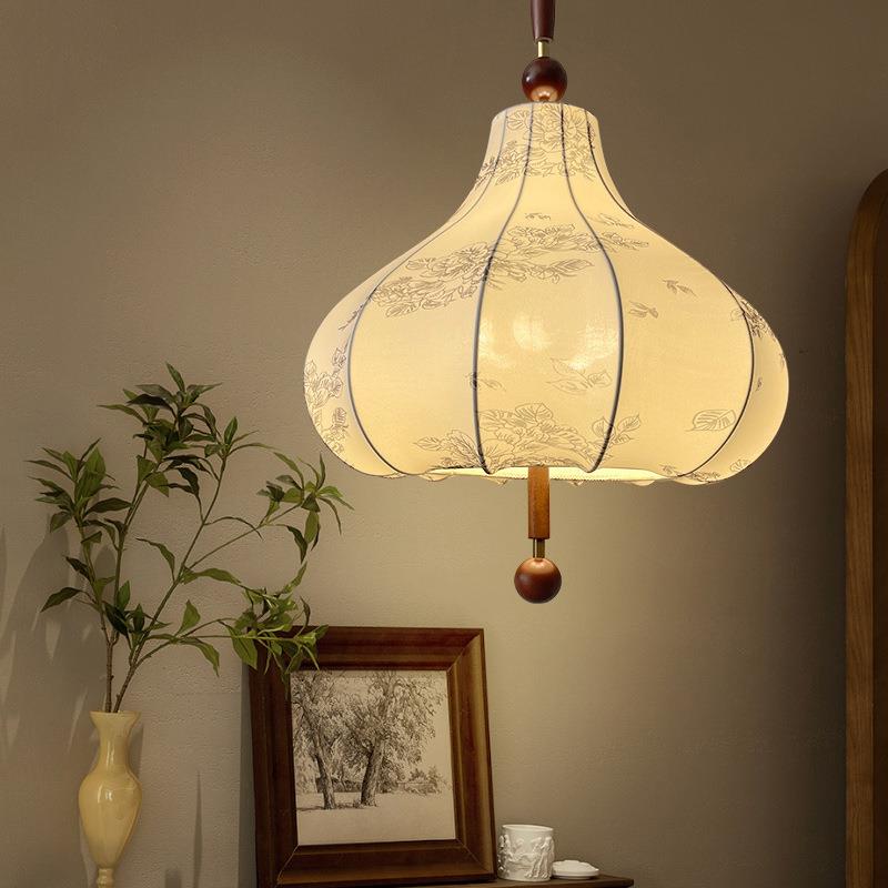 中古吊灯vintage美式复古餐厅灯法式布艺实木网红卧室书房栗子灯