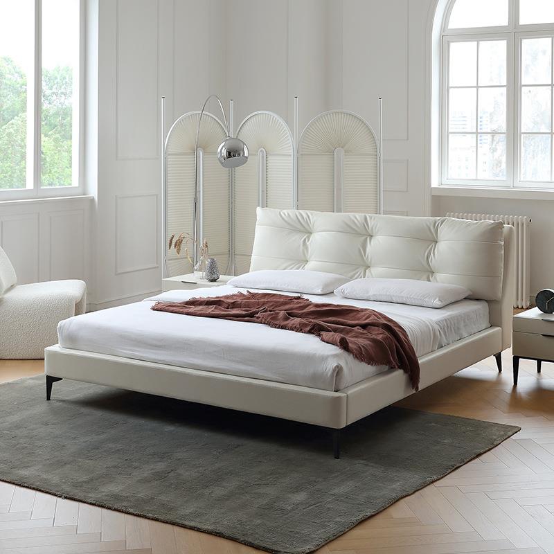 意式轻奢真皮床现代简约主卧大床北欧婚床软包双人床奶油风仙女床