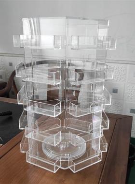 透明亚克力旋转名片架五六边形一体式多层展会名片收纳整理架