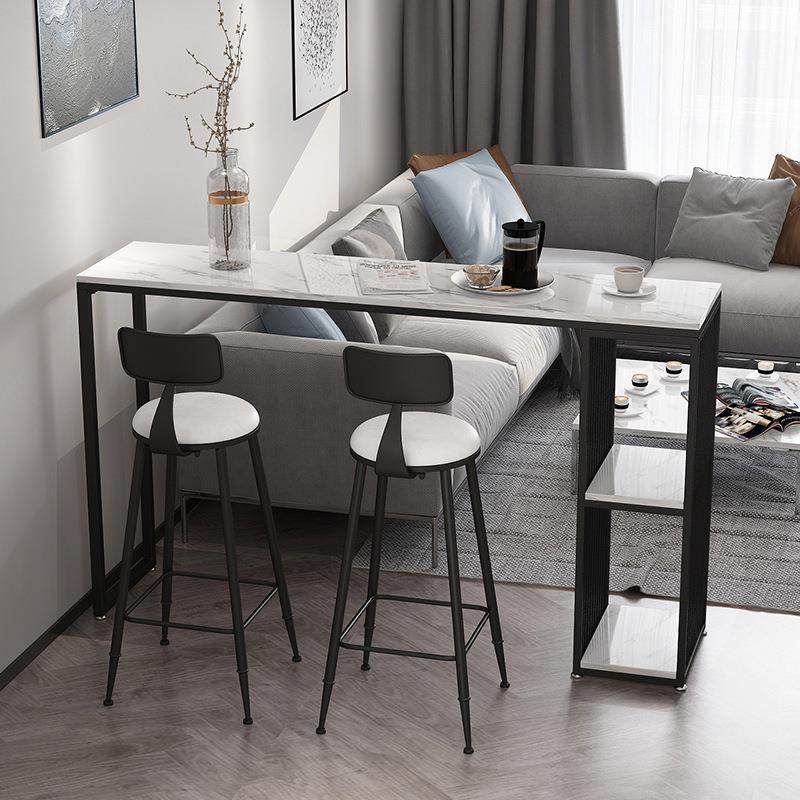 简约家用客厅黑白吧台桌椅北欧大理石用餐高脚桌带收纳柜长条桌子