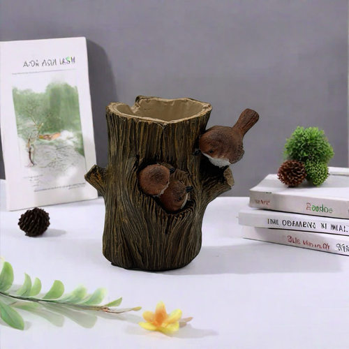 亚马逊卡通小鸟笔筒树脂工艺品创意节日礼物桌面装饰品摆件跨境爆
