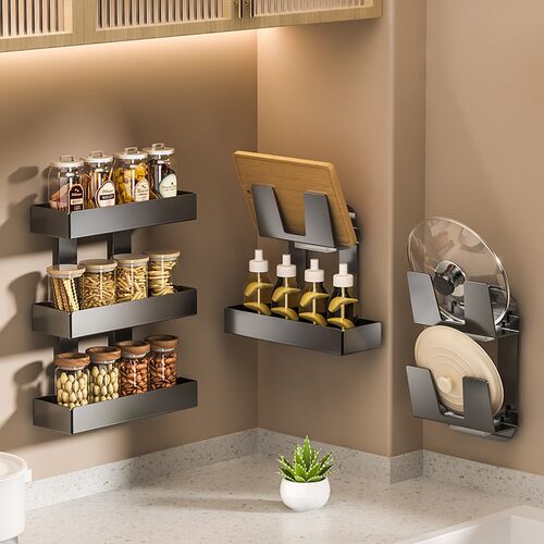 枪灰厨房a锅盖架沥水架  免打孔壁挂式放砧板菜板架收纳整理置物