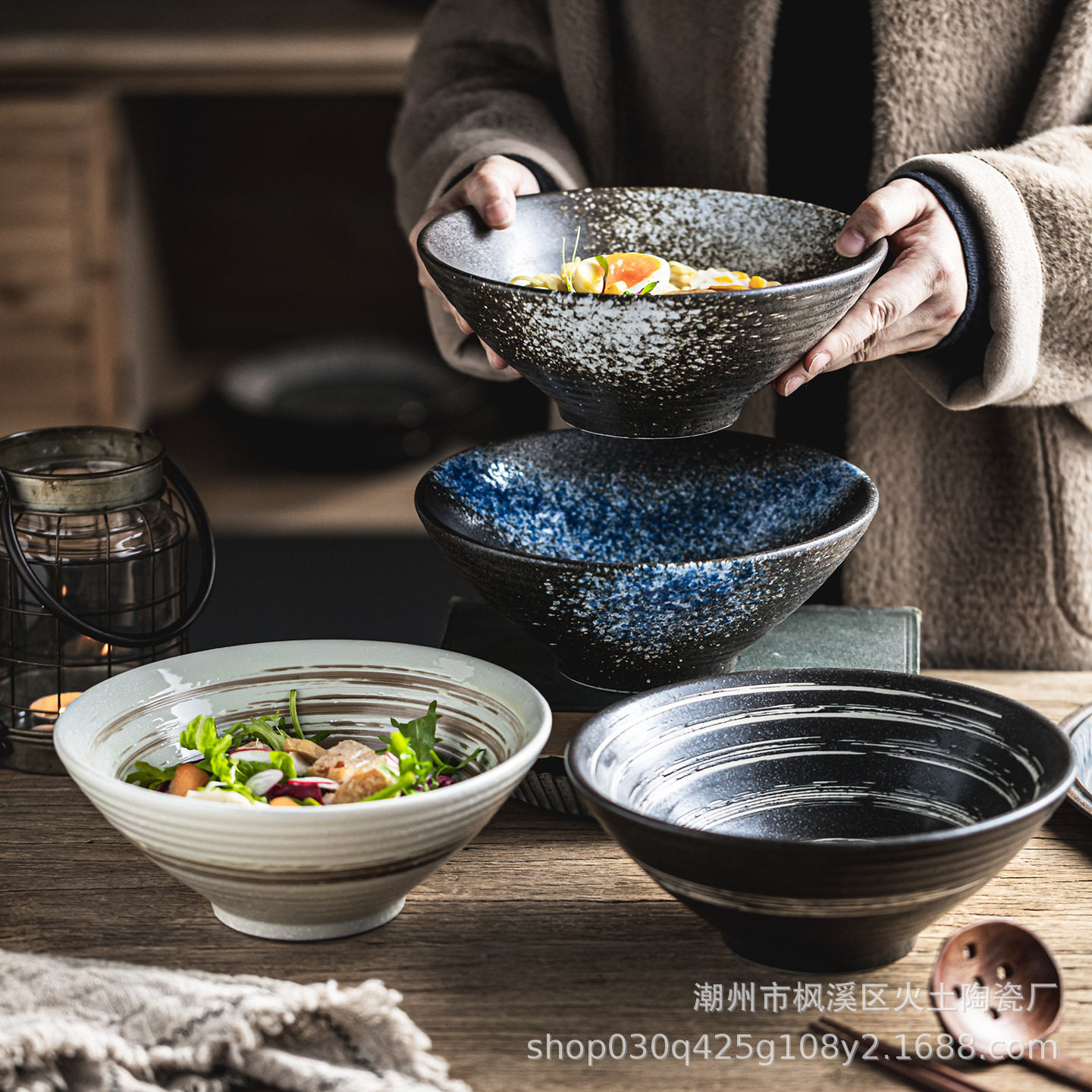 跨境日式创意陶瓷碗家用拉面汤碗餐厅斗笠碗味千拉面米线碗商用定