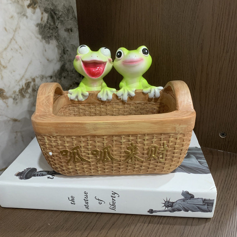 玄关钥匙遥控器可爱青蛙收纳筐摆件门口鞋柜客厅装饰品树脂摆件