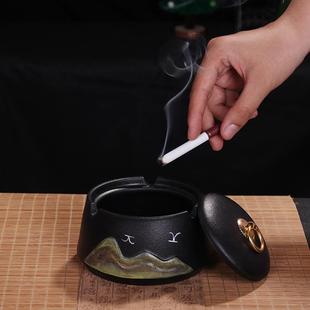 网红家用客厅办公室茶桌 远山创意带盖陶瓷烟灰缸防飞北欧潮流个性