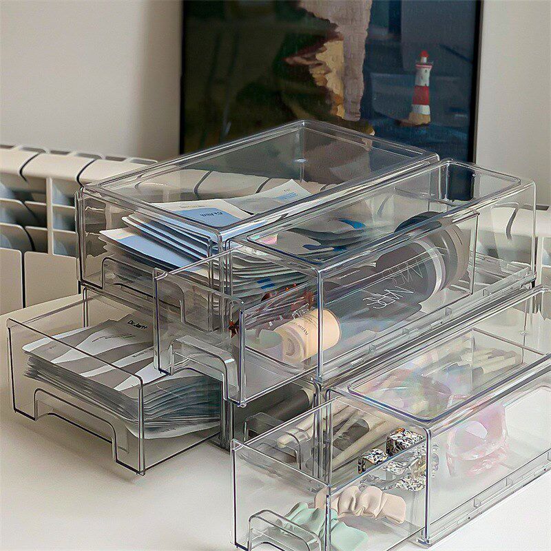 面膜收纳盒桌面化妆品护肤品x家用宿舍杂物透明亚克力抽屉式整理