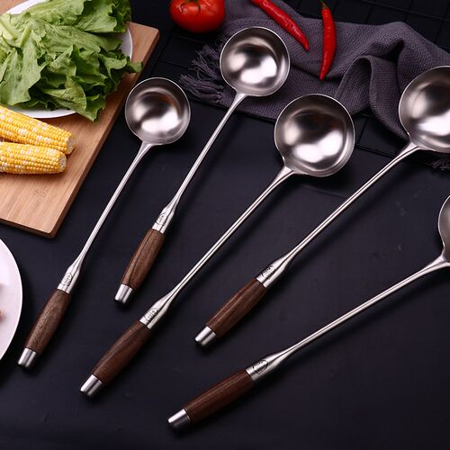 锅铲家用木柄不h锈钢厨房炒勺汤勺加厚厨师长柄铲子炒菜勺厨房工