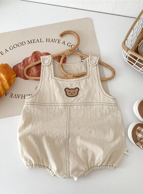 韩国童装夏季男女宝宝卡通小熊包屁衣 insL婴儿背带三角连体爬爬