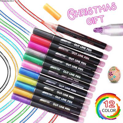 极速12 Color Double Line Outline Art Pen Marker Pen DIY Graf