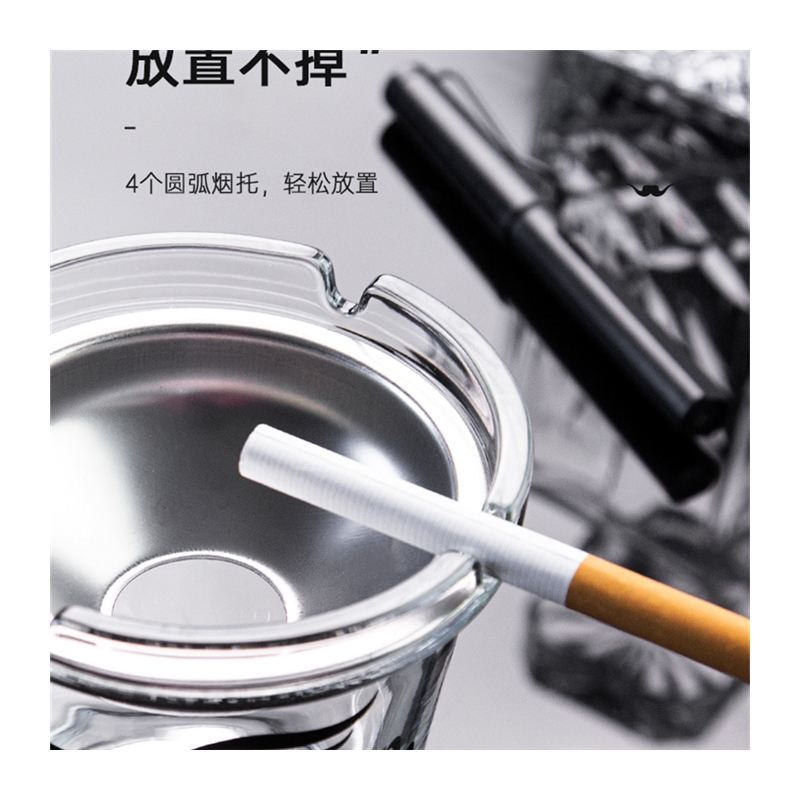 烟灰缸垃圾桶一体桌面餐桌小型客厅茶几无盖收纳桶卧室创意玻璃盅