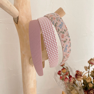 好货3pcs Vintage Floral Wide Headbands Solid Flower Plaids H