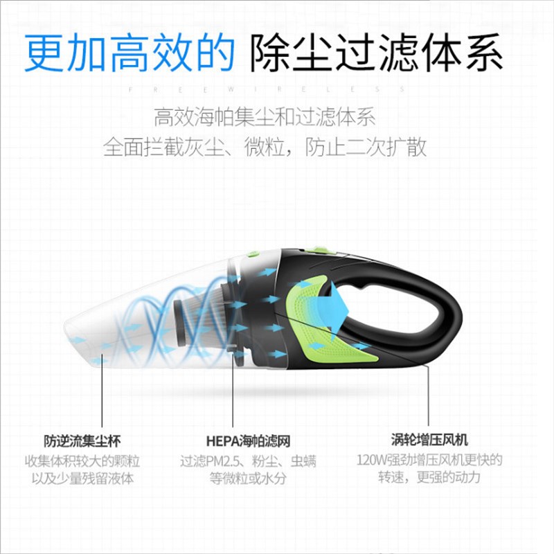 厂家大功率无线车载吸尘器 USB充电线 手提式吸尘器 车家两用