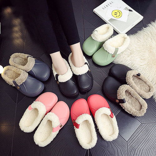 极速Winter Warm Home Slippers Waterproof Non-Slip Women Men