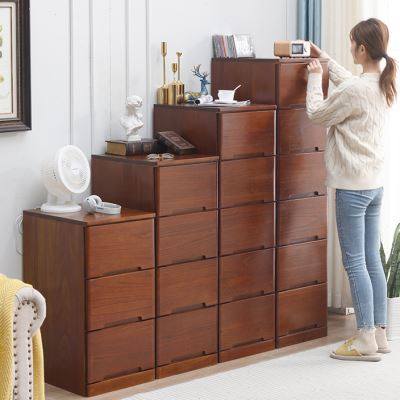 抽屉式收纳柜子实木40cm窄夹缝柜五六层整理柜木质多层家用储物柜
