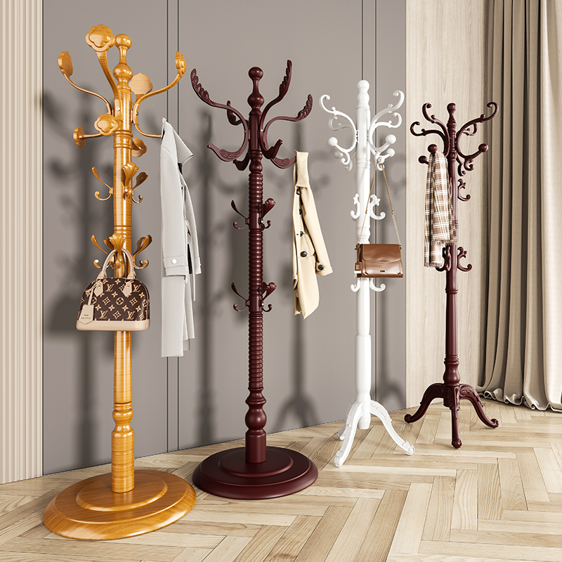 实木衣帽架落地卧室挂衣服架子房间立式衣服收纳架客厅简易挂包架