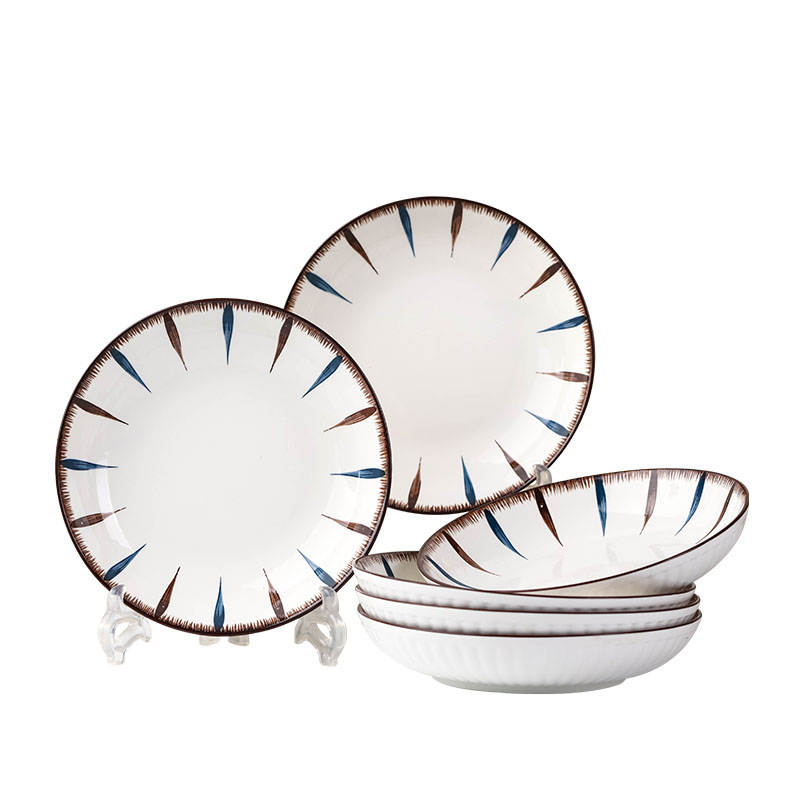 创意新款陶瓷f盘子饭盘组合家用复古高级菜盘蒸盘网红碟子餐具套