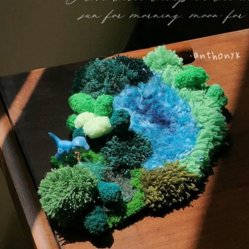 蓝屿间苔f藓杯垫创意礼物书桌摆件成品