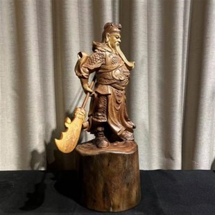 香樟木关公摆件家用o客厅办公室武财神关二爷公司店铺木雕神像关