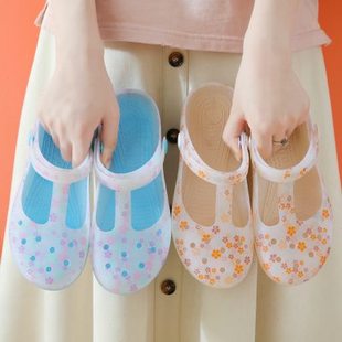 女夏季 翠凉拖鞋 高档果冻鞋 新款 花士包头女纯色 沙滩水晶凉鞋 洞洞鞋
