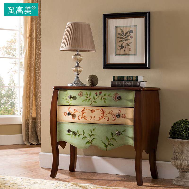 手绘艺术家具 美式玄关柜 轻奢储物柜子 入户装饰柜沙发边柜 整装