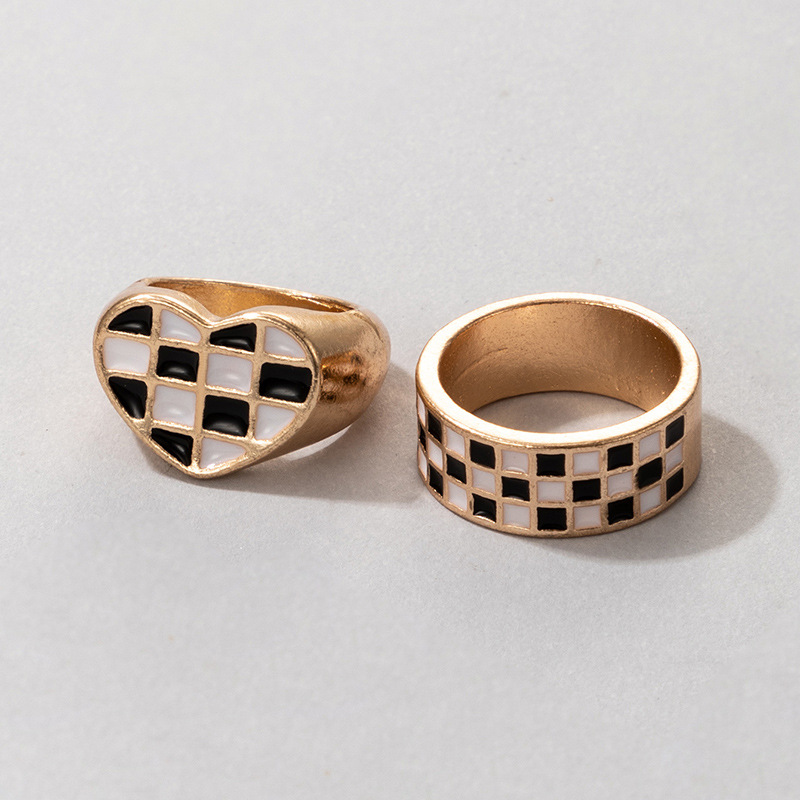 新品流行戒指黑白棋格蛇形生滴油i戒指 Ring 2-piece women's rin