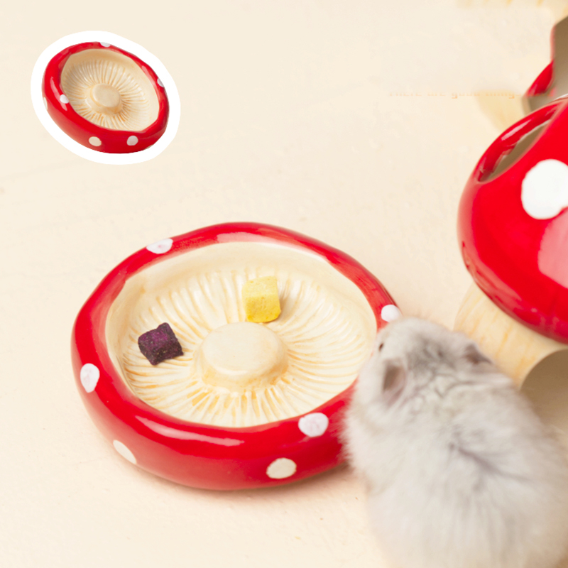 蘑菇小宠陶瓷窝仓鼠金丝熊降温房屋消暑窝睡觉窝房子小宠躲避屋