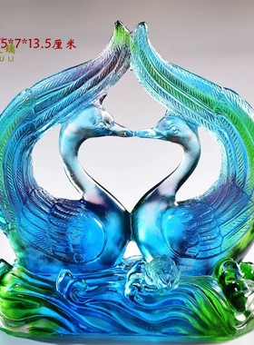 琉璃鸳鸯工艺品摆件婚庆礼品定制结婚情侣纪念日礼物客厅酒柜装饰