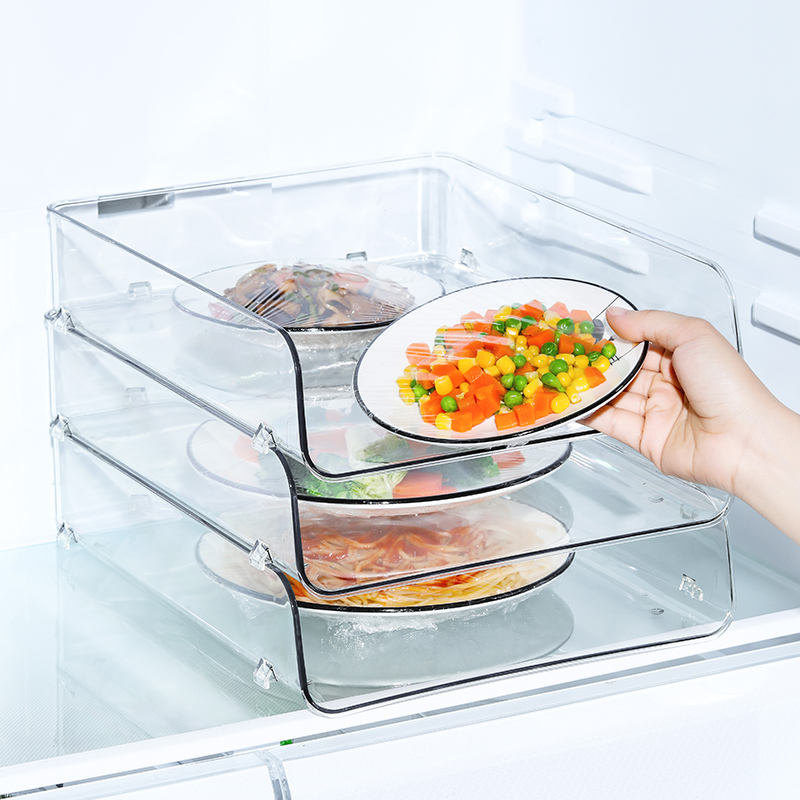 冰箱分层剩菜盘子置物架肉菜碟盘冷藏收纳架自由叠加冰柜隔板透明