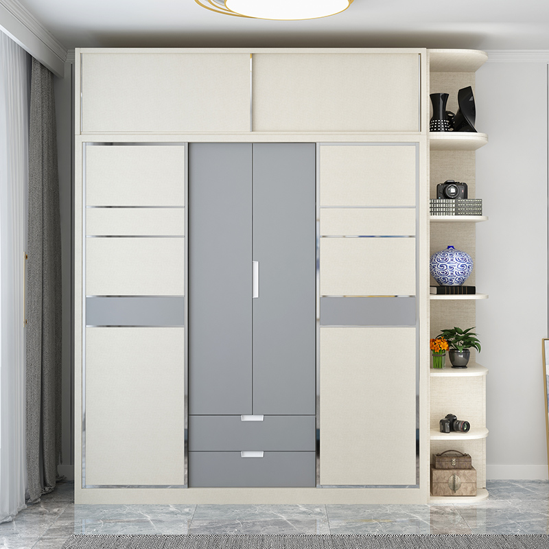 现代简约推拉门衣柜组合经济型北欧卧室家用收纳板式整体大衣橱