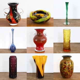 日本回流玻璃花瓶日式插花器皿老物件收藏品空间仿古装饰摆件花道