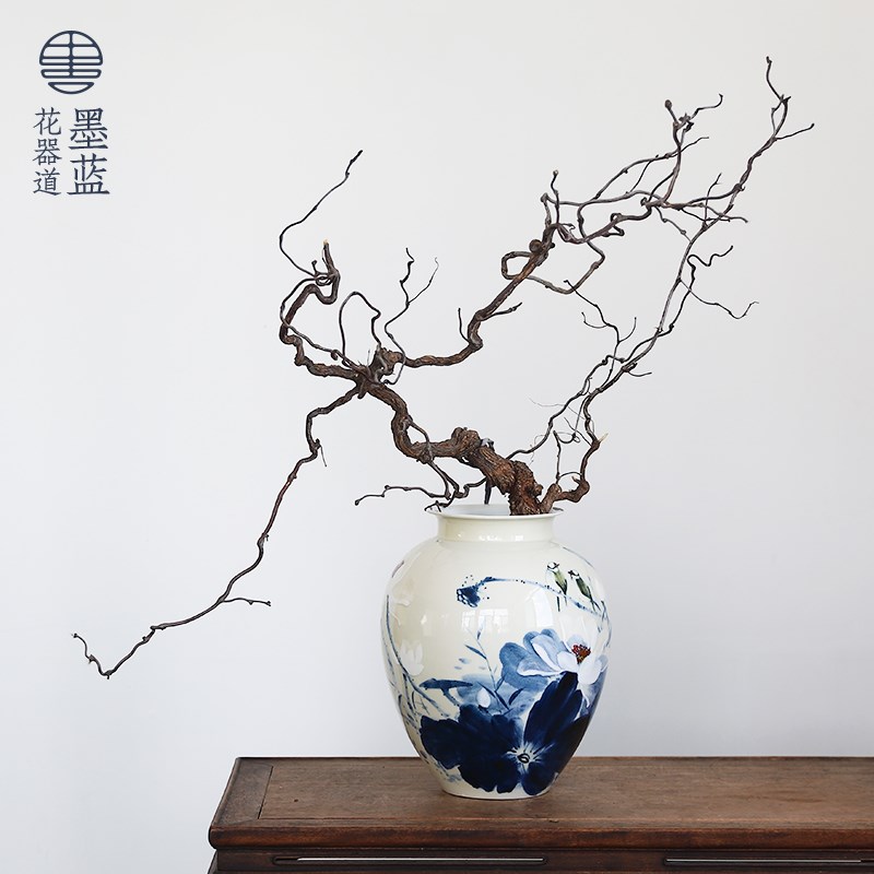 景德镇手绘仿古陶瓷大号花瓶新中式客厅插花书房花入装饰摆件花道