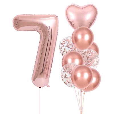10pcs Happy Birthday Balloons Rose Gold Number Ballons 1 2