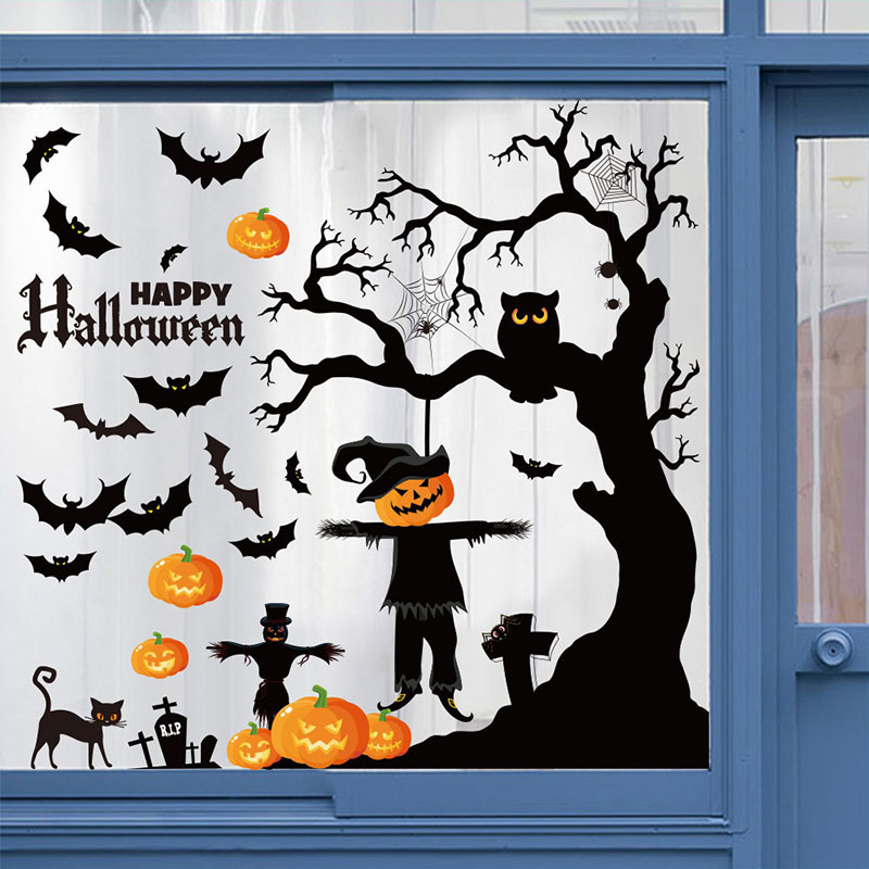 Halloween Window Stickers Horror Pumpkin Spider Bat Ghost Wi
