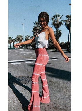 极速Summer New Women High-Waist Stch-Print Trousers Wide-Leg